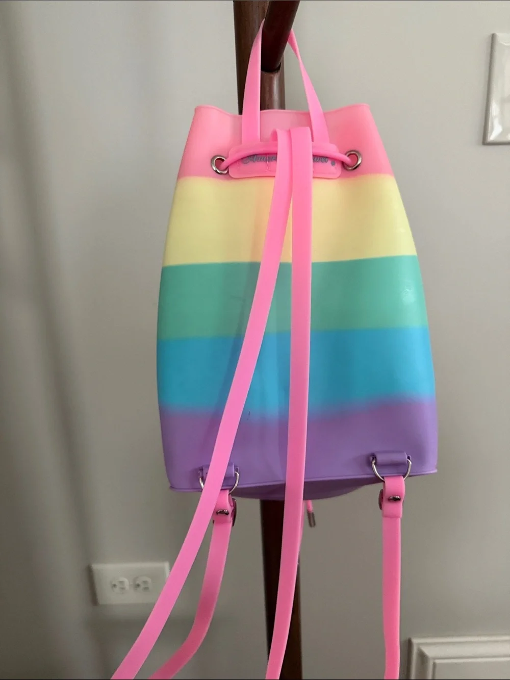 Kids Rainbow Stripe Drawstring Backpack – Pink Multicolor
